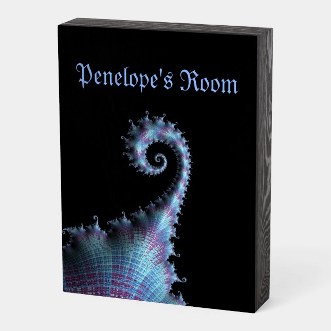 Gothic Purple Fractal Octopus Tentacle with Name Wooden Box Sign (Angled Vertical)