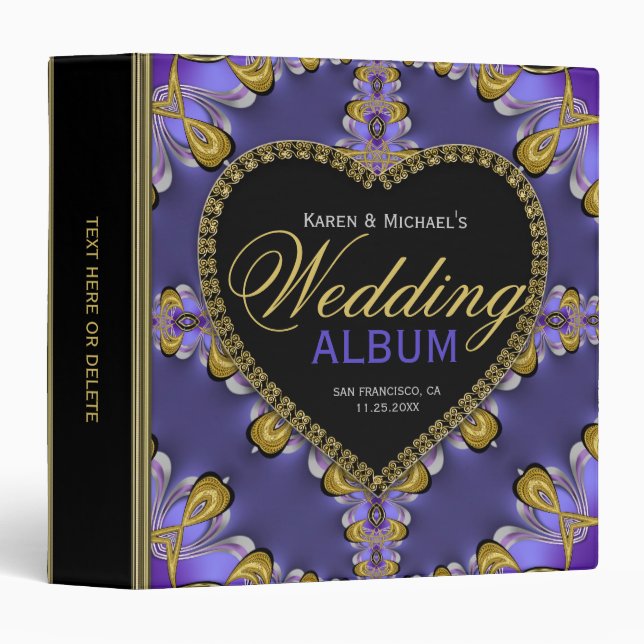 Gothic Purple Gold Lace Wedding Album Binder (Front/Spine)
