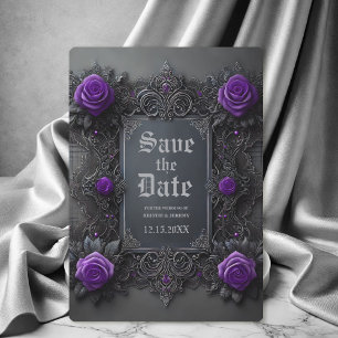 Gothic Purple Gray Floral Wedding Save the Date