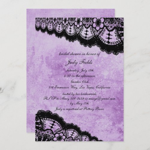 Gothic Purple Grunge Black Lace Bridal Shower Invitation