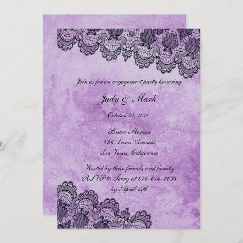 Gothic Purple Grunge Black Lace Engagement Party Invitation