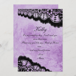 Gothic Purple Grunge Black Lace Maid Of Honor Invitation