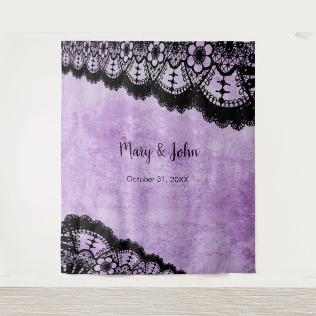 Gothic Purple Grunge Black Lace Photo Backdrop (Front)