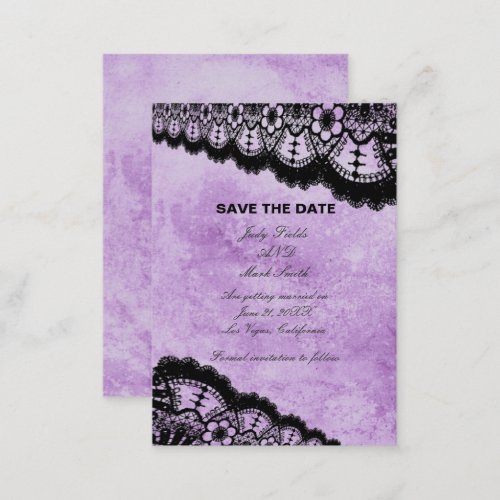 Gothic Purple Grunge Black Lace Save The Date Card