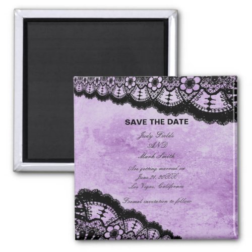 Gothic Purple Grunge Black Lace Save The Date Magnet