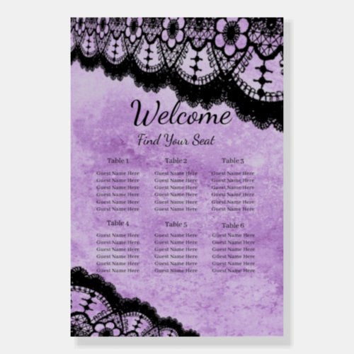 Gothic Purple Grunge Black Lace Seating Chart Foam Board