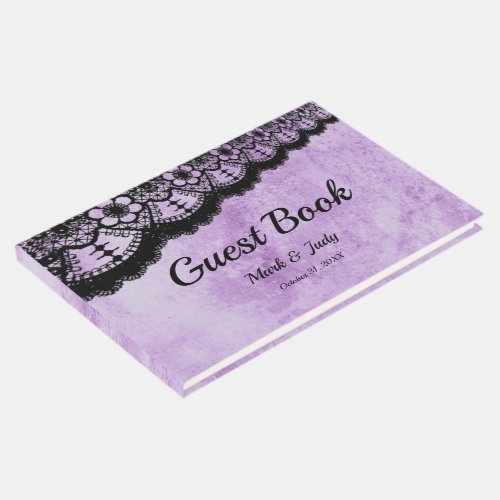 Gothic Purple Grunge Black Lace Wedding Guest Book