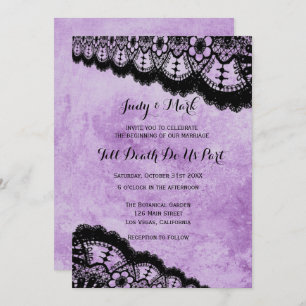 Gothic Purple Grunge Black Lace Wedding Invitation