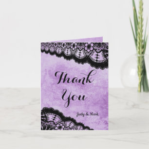 Gothic Purple Grunge Black Lace Wedding Letterpress Thank You Card