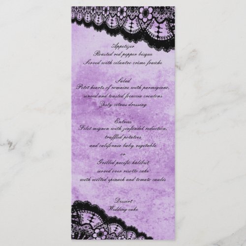 Gothic Purple Grunge Black Lace Wedding Menu