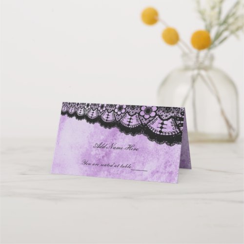 Gothic Purple Grunge Black Lace Wedding Place Card