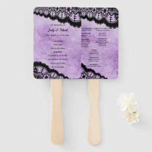 Gothic Purple Grunge Black Lace Wedding Program Hand Fan