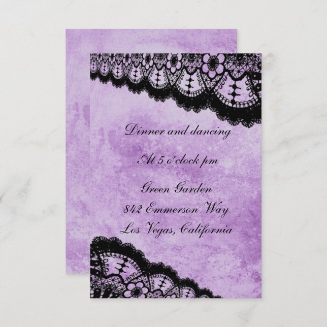 Gothic Purple Grunge Black Lace Wedding Reception Enclosure Card (Front/Back)