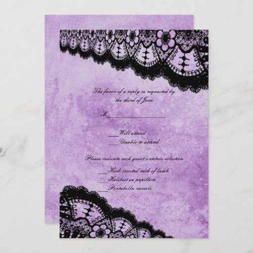 Gothic Purple Grunge Black Lace Wedding Response Invitation