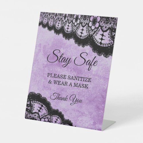 Gothic Purple Grunge Black Lace Wedding Safety Pedestal Sign