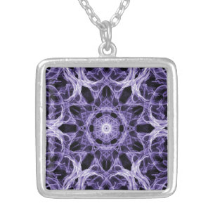 Gothic Purple Lace Fractal Silver Plated Necklace