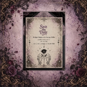 Gothic Purple Medieval Rose Skull Moon Wedding Invitation