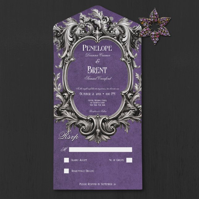 Gothic Purple Moody Victorian Frame No Dinner All In One Invitation (Gothic Purple Moody Victorian Frame No Dinner)