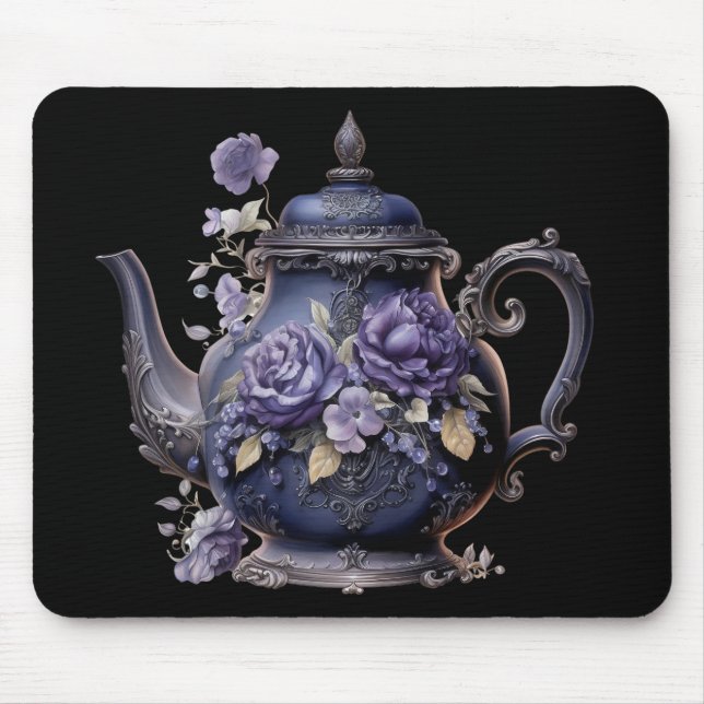 GOTHIC PURPLE ORNATE VICTORIAN TEA KETTLE MOUSE PAD (Front)