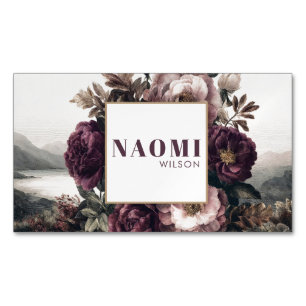 Gothic Purple Peony Lake Landscape Gold Frame Business Card Magnet