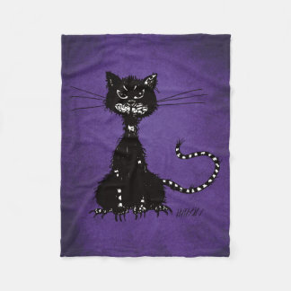 Gothic Purple Ragged Evil Black Cat Fleece Blanket