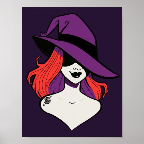 Gothic Purple Red Cartoon Anime Witch Illustration Poster