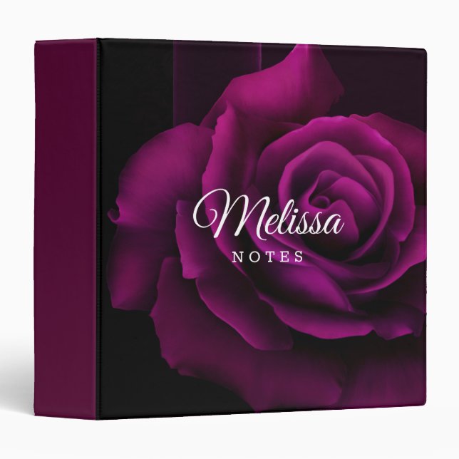 Gothic Purple-Red Rose Flower 3 Ring Binder (Front/Spine)