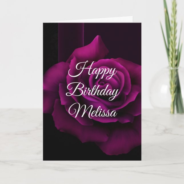 Gothic Purple-Red Rose Flower Birthday Card (Front)