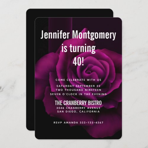 Gothic Purple_Red Rose Flower Birthday Invitation