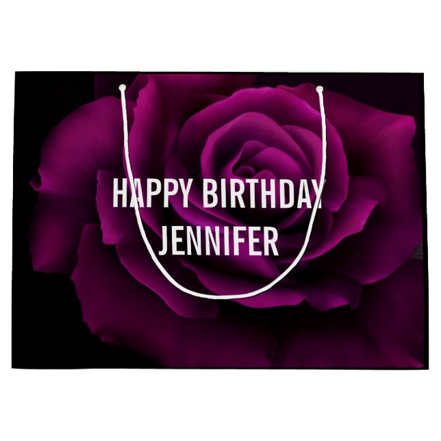 Gothic Purple-Red Rose Flower Birthday Large Gift Bag (Front)