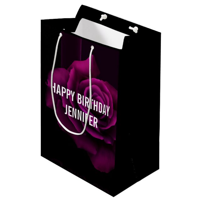 Gothic Purple-Red Rose Flower Birthday Medium Gift Bag (Front Angled)