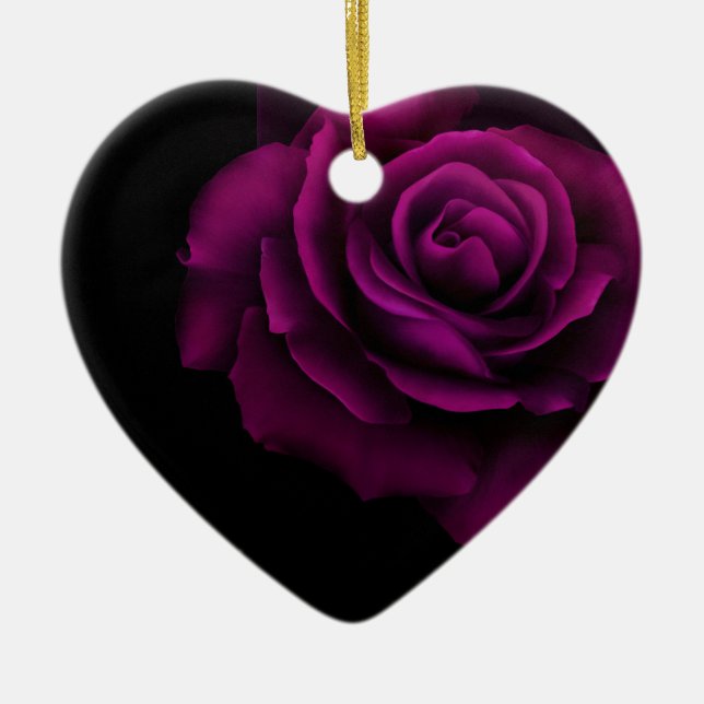 Gothic Purple-Red Rose Flower Ceramic Ornament (Front)