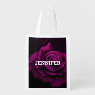 Gothic Purple-Red Rose Flower Grocery Bag