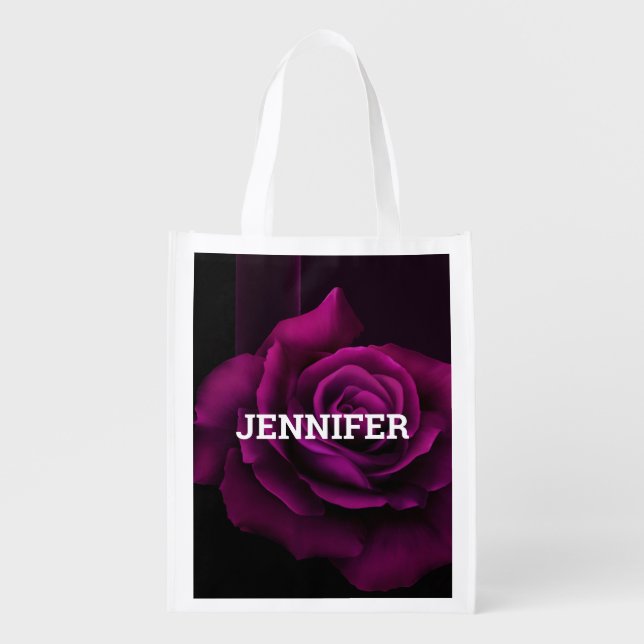 Gothic Purple-Red Rose Flower Grocery Bag (Front)