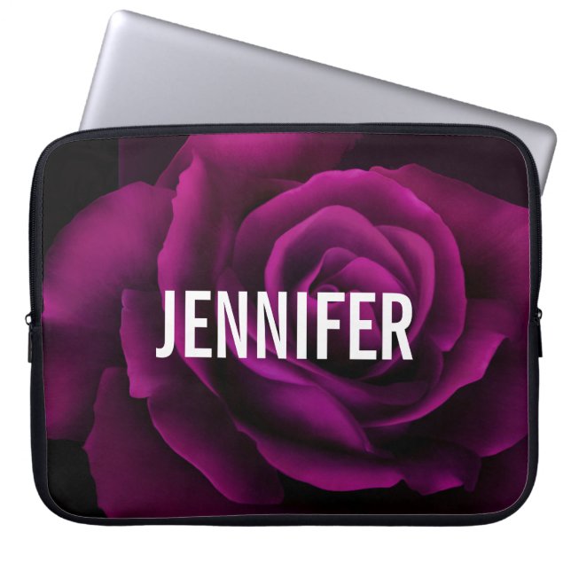 Gothic Purple-Red Rose Flower Laptop Sleeve (Front)