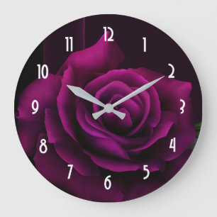 Gothic Purple Red Rose Flower Large Clock