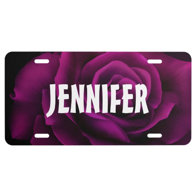 Gothic Purple-Red Rose Flower License Plate (Front)