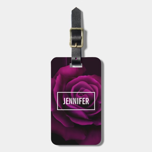 Gothic Purple-Red Rose Flower Luggage Tag (Front Vertical)
