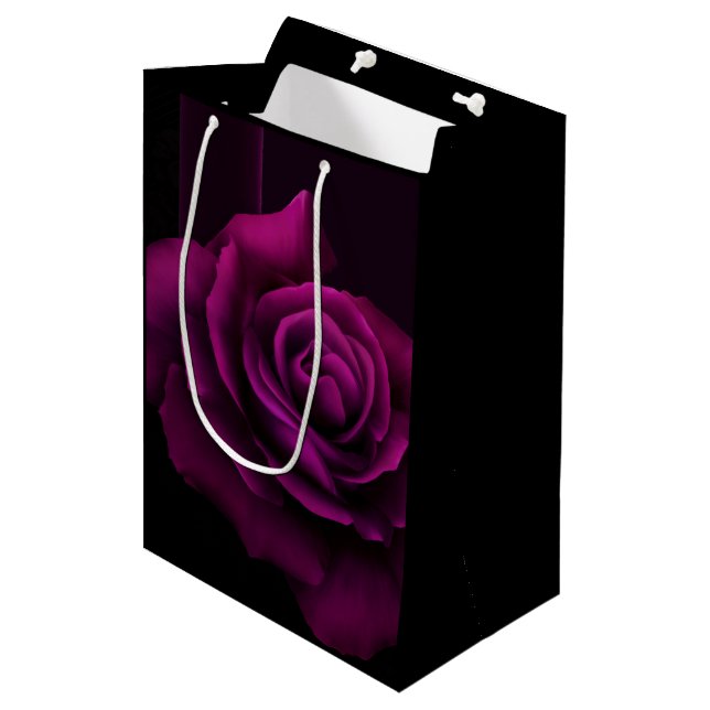 Gothic Purple-Red Rose Flower Medium Gift Bag (Front Angled)