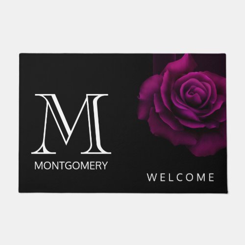 Gothic Purple_Red Rose Flower Monogram Welcome Doormat