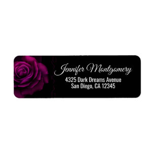 Gothic Purple-Red Rose Flower on Dark Background Label
