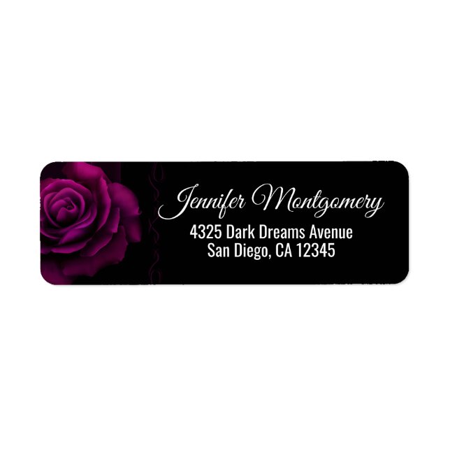Gothic Purple-Red Rose Flower on Dark Background Label (Front)