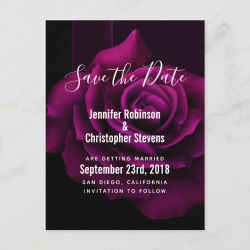 Gothic Purple_Red Rose Flower Save the Date Postcard