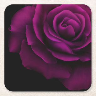Gothic Purple-Red Rose Flower Square Paper Coaster