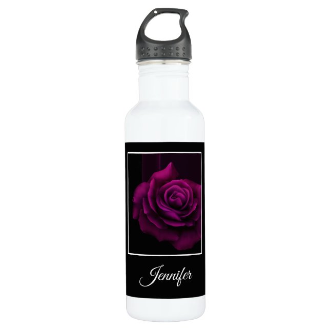 Gothic Purple-Red Rose Flower Stainless Steel Water Bottle (Front)