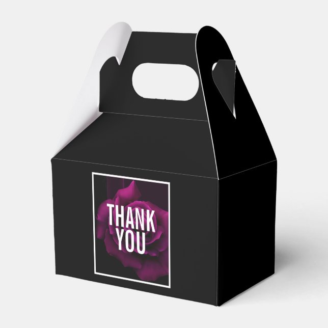 Gothic Purple-Red Rose Flower Thank You Favor Boxes (Front Side)