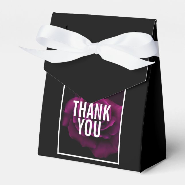 Gothic Purple-Red Rose Flower Thank You Favor Boxes (Front Side)