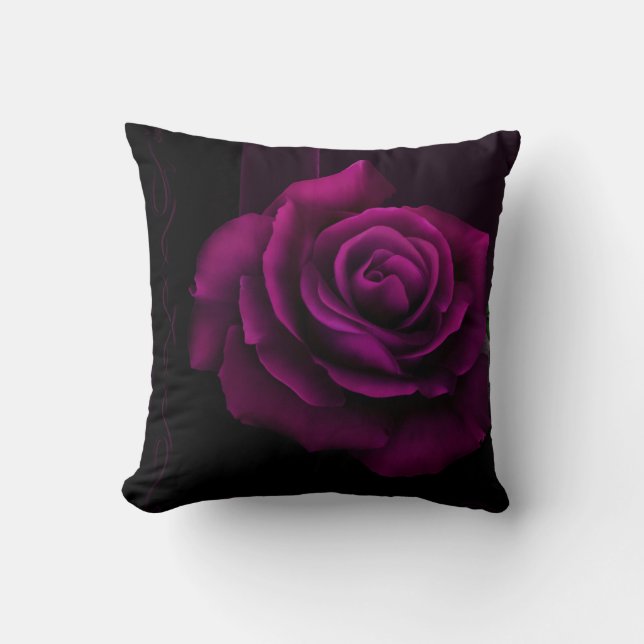 Gothic Purple Red Rose Flower Throw Pillow (Front)