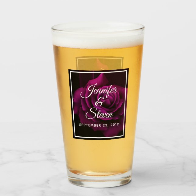 Gothic Purple-Red Rose Flower Wedding Glass (Front Filled)