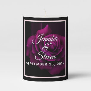 Gothic Purple-Red Rose Flower Wedding Pillar Candle